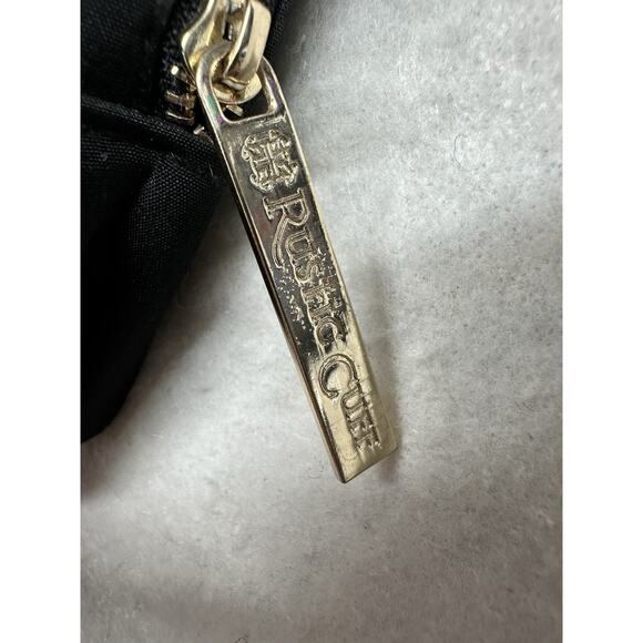 Rustic Cuff Large Cosmetic Bag Storage Travel Black Red Trim Gold Logo - Picture 5 of 6